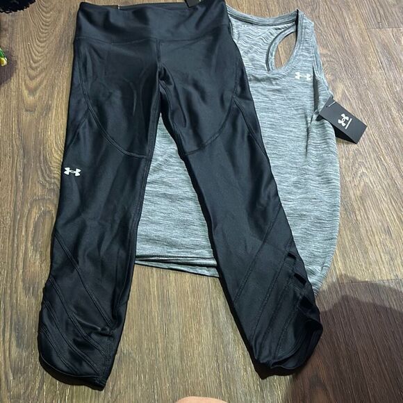 Under Armour Womens Black & Gray‎ Compression Leggings Loose Fit Tank Top Small - Picture 1 of 10